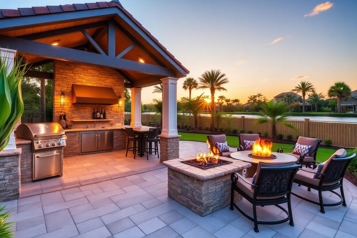 Outdoor kitchen and fire pit
